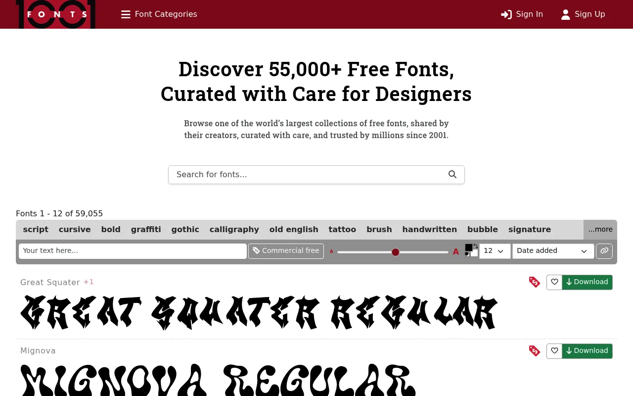 1001 Fonts screenshot
