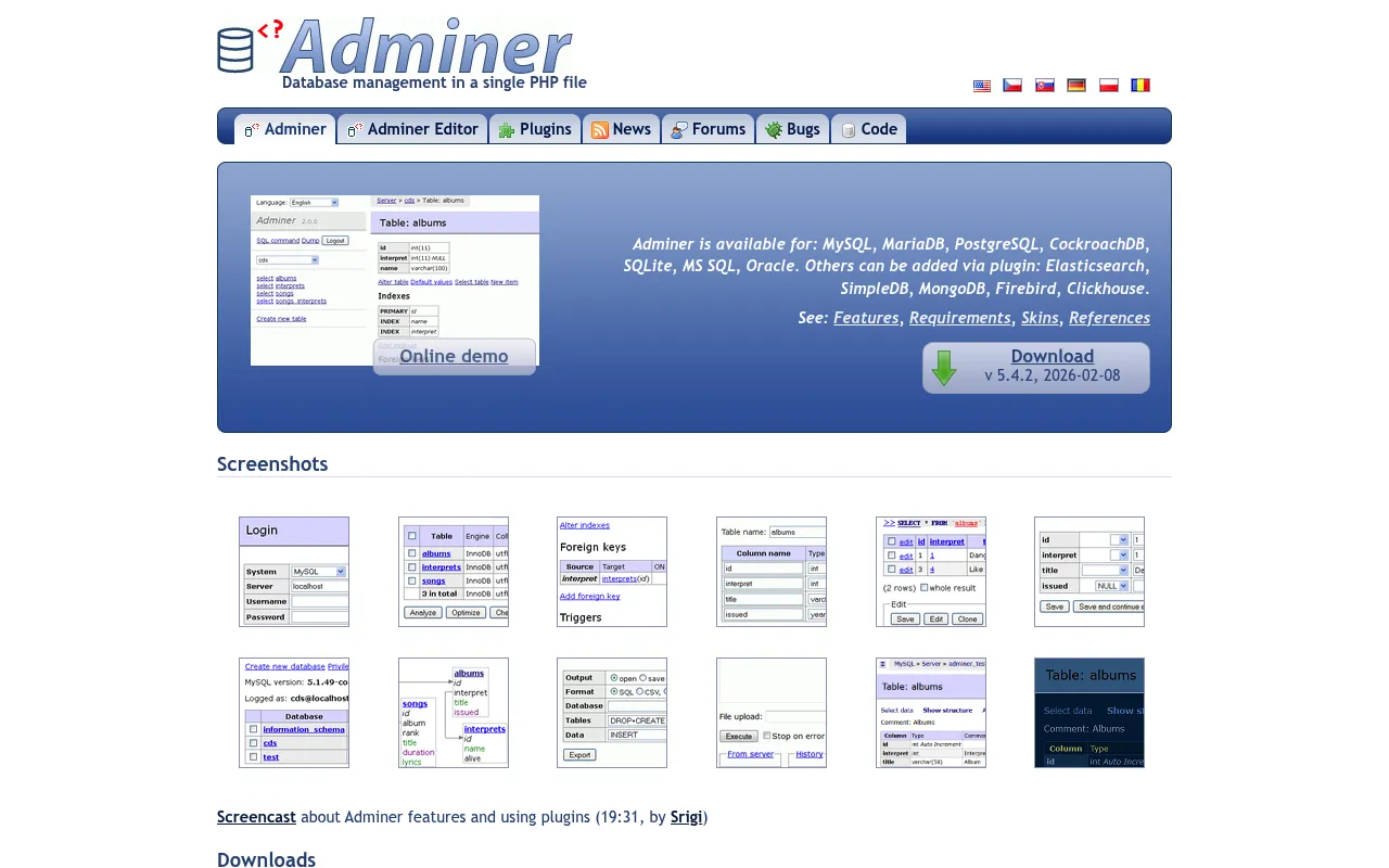 Adminer screenshot