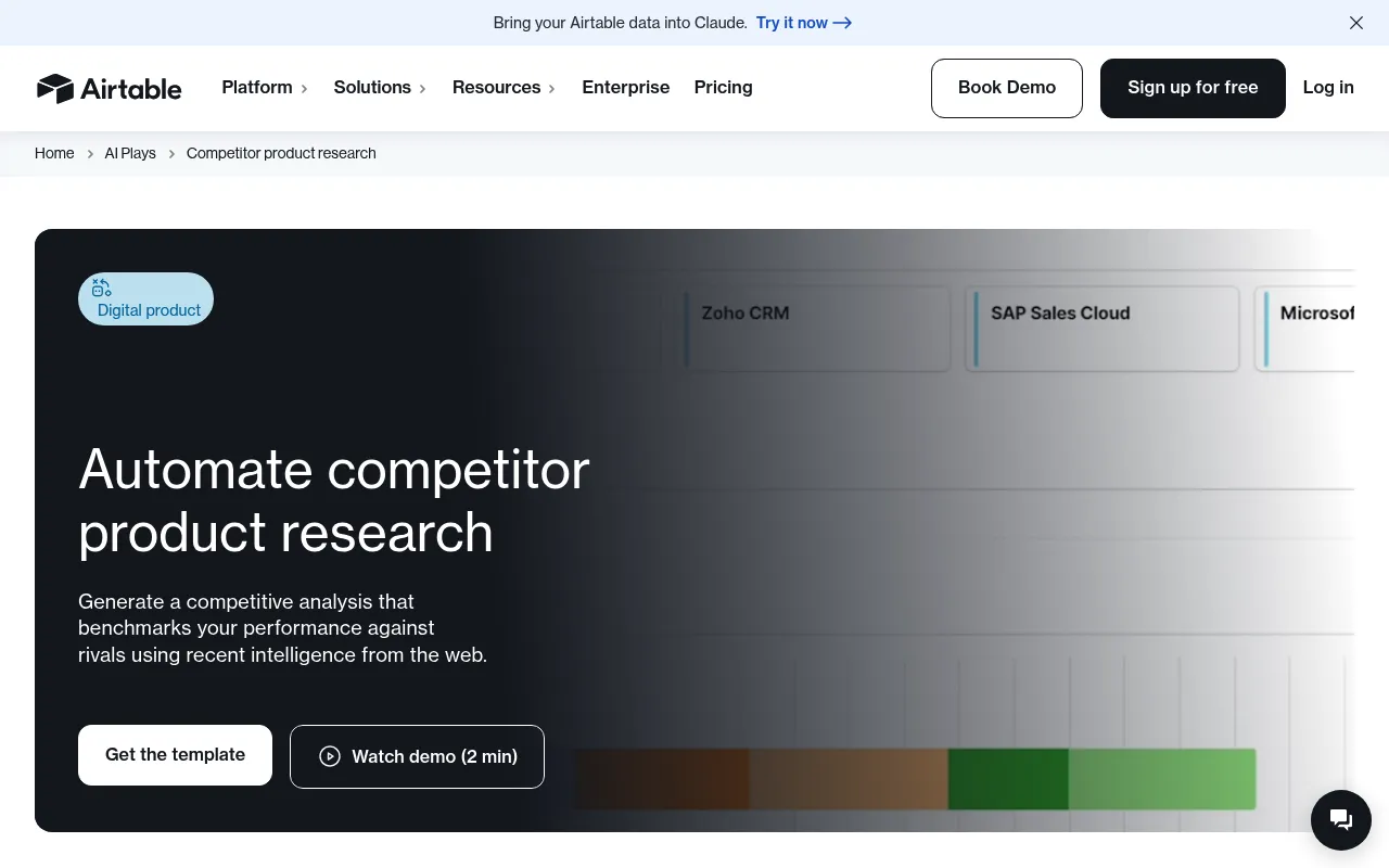 Airtable Competitive Feature Radar screenshot