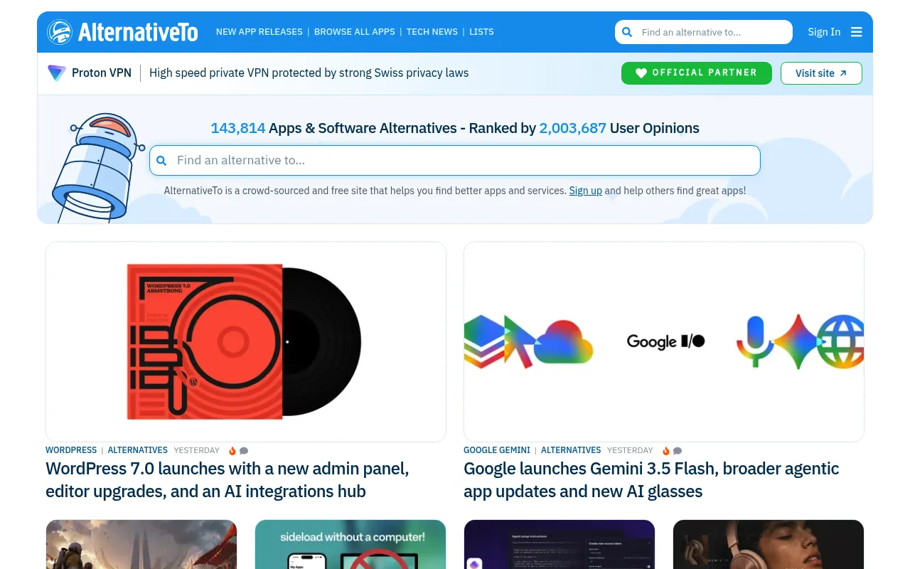 AlternativeTo screenshot