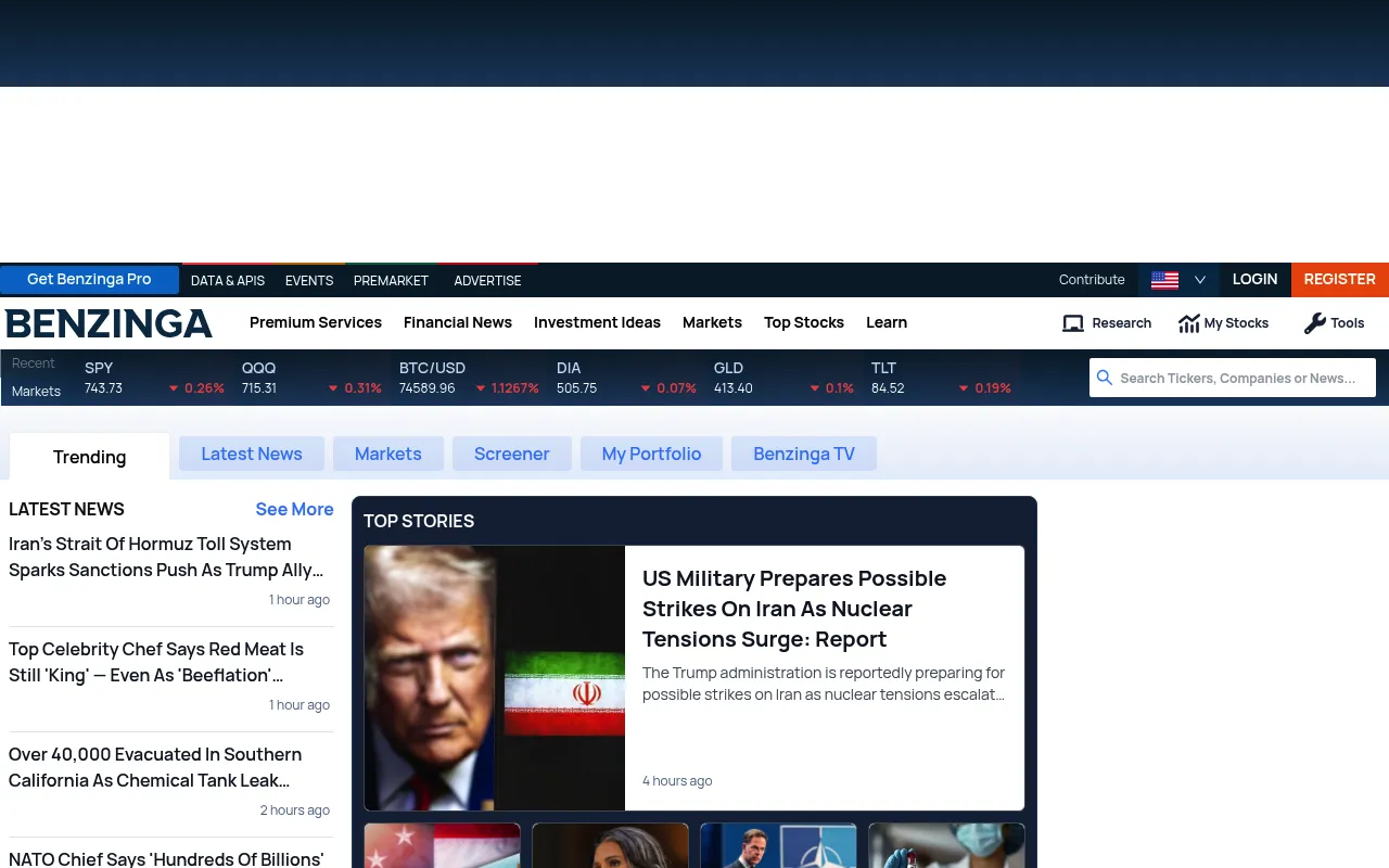 Benzinga screenshot