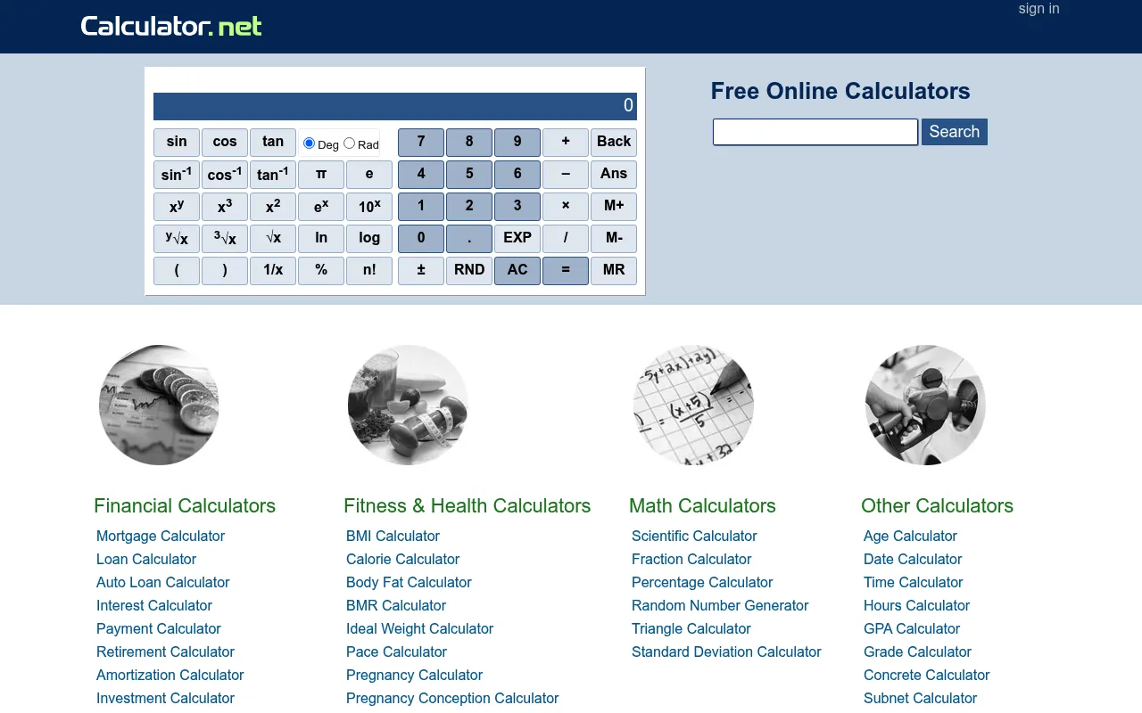 Calculator.net screenshot