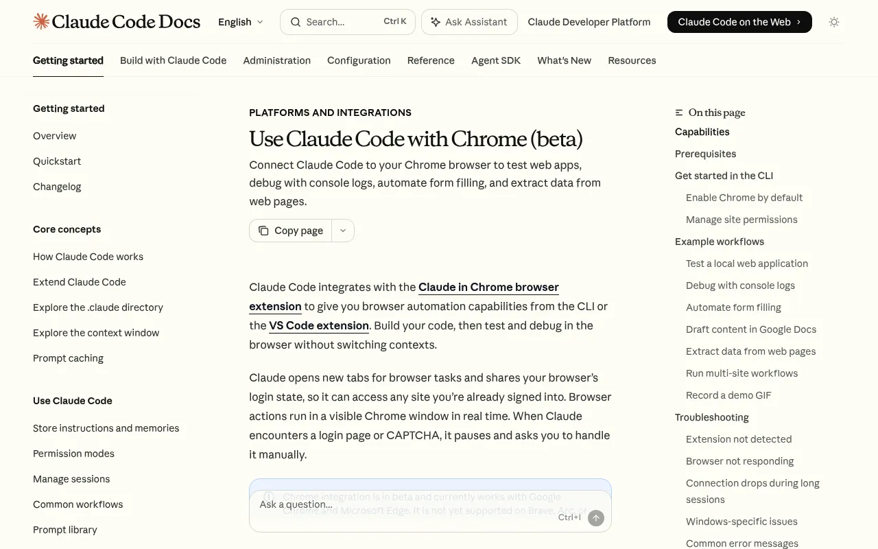 Claude Code with Chrome screenshot