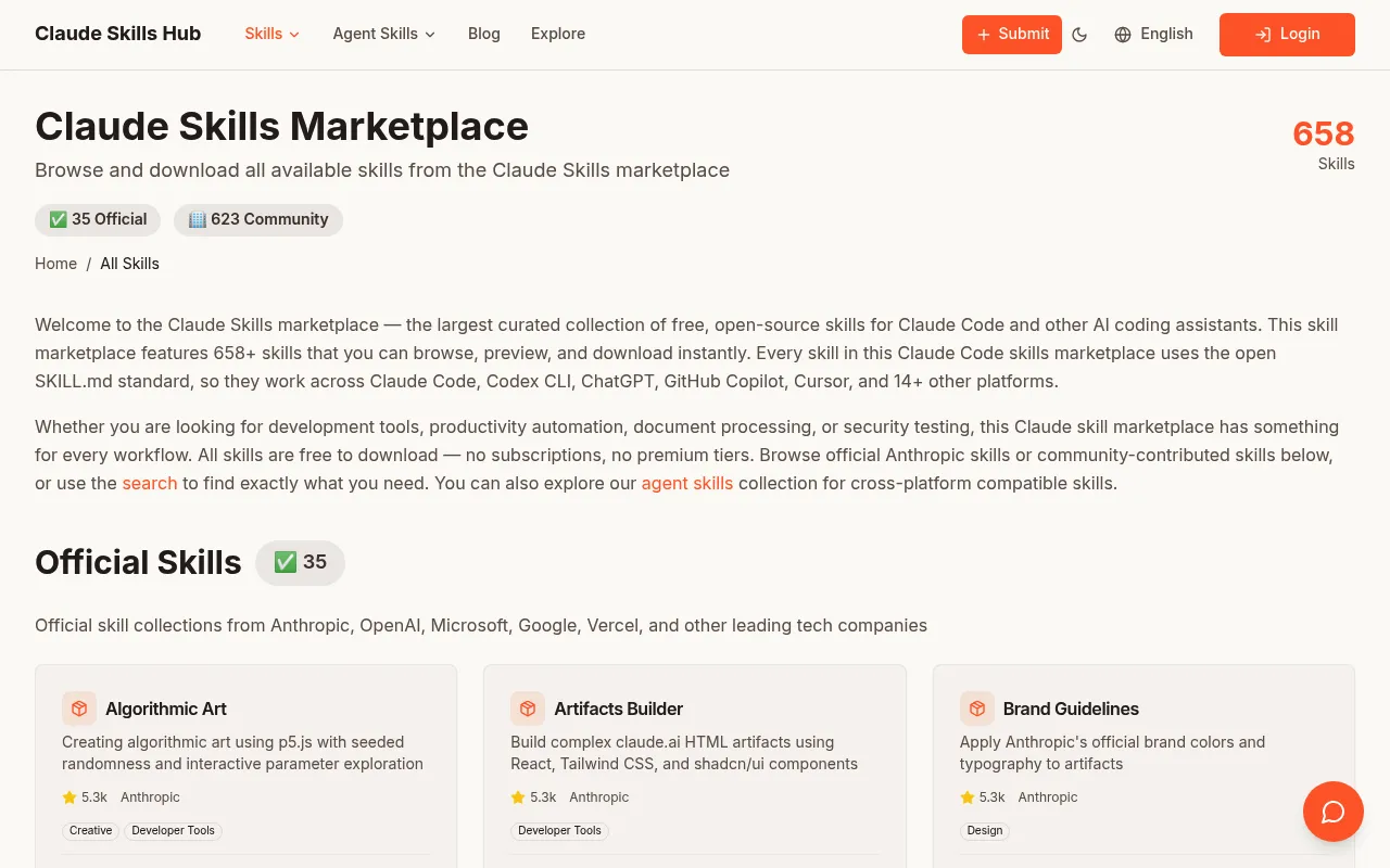 Claude Skills Marketplace screenshot