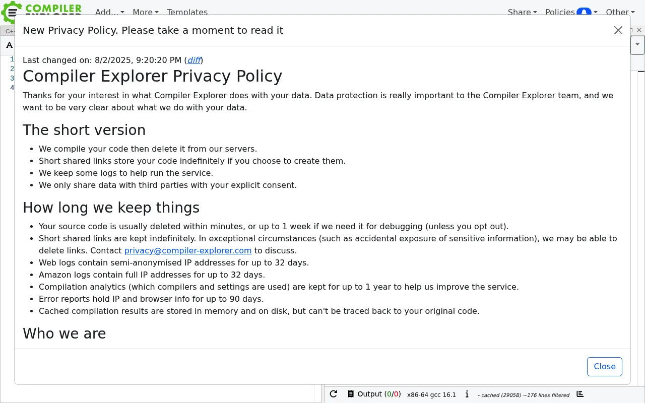 Compiler Explorer screenshot