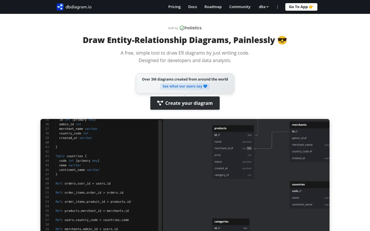 dbdiagram.io screenshot