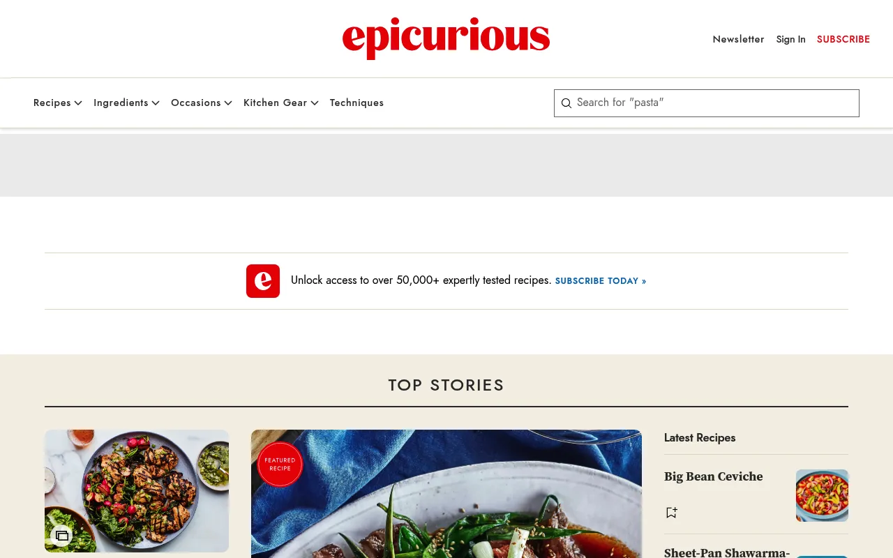 Epicurious screenshot