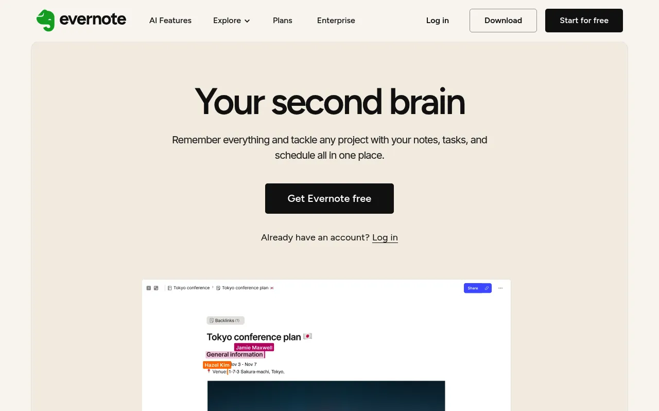 Evernote screenshot