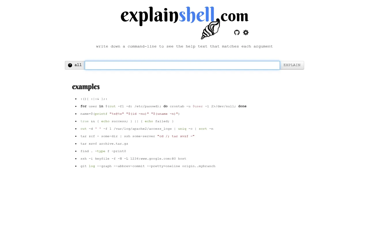 explainshell screenshot