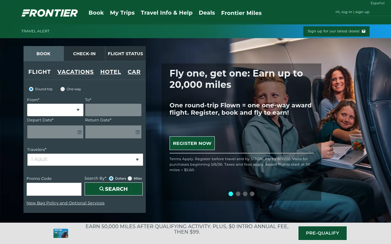 Frontier Airlines screenshot