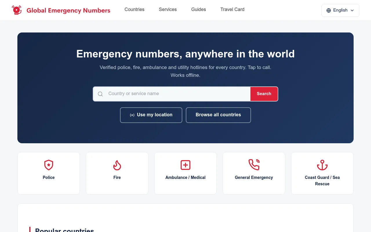 Global Emergency Numbers screenshot