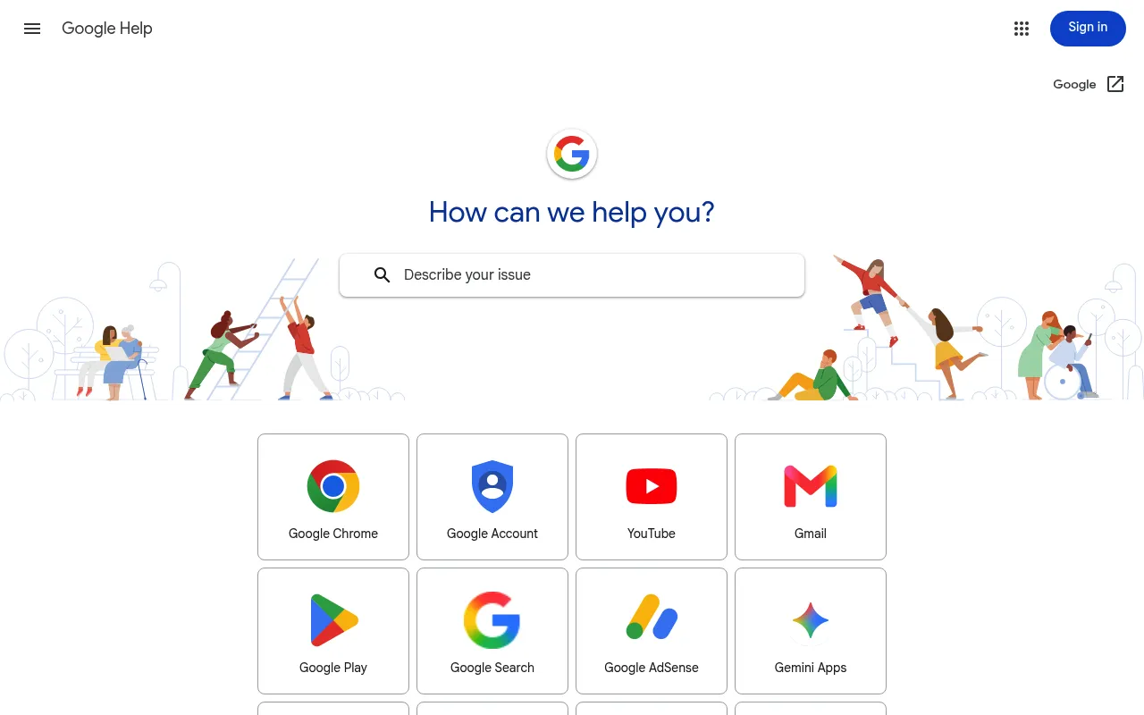 Google Help screenshot