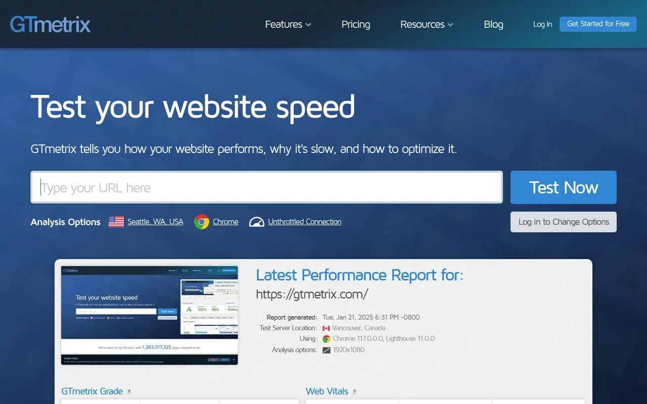 GTmetrix screenshot