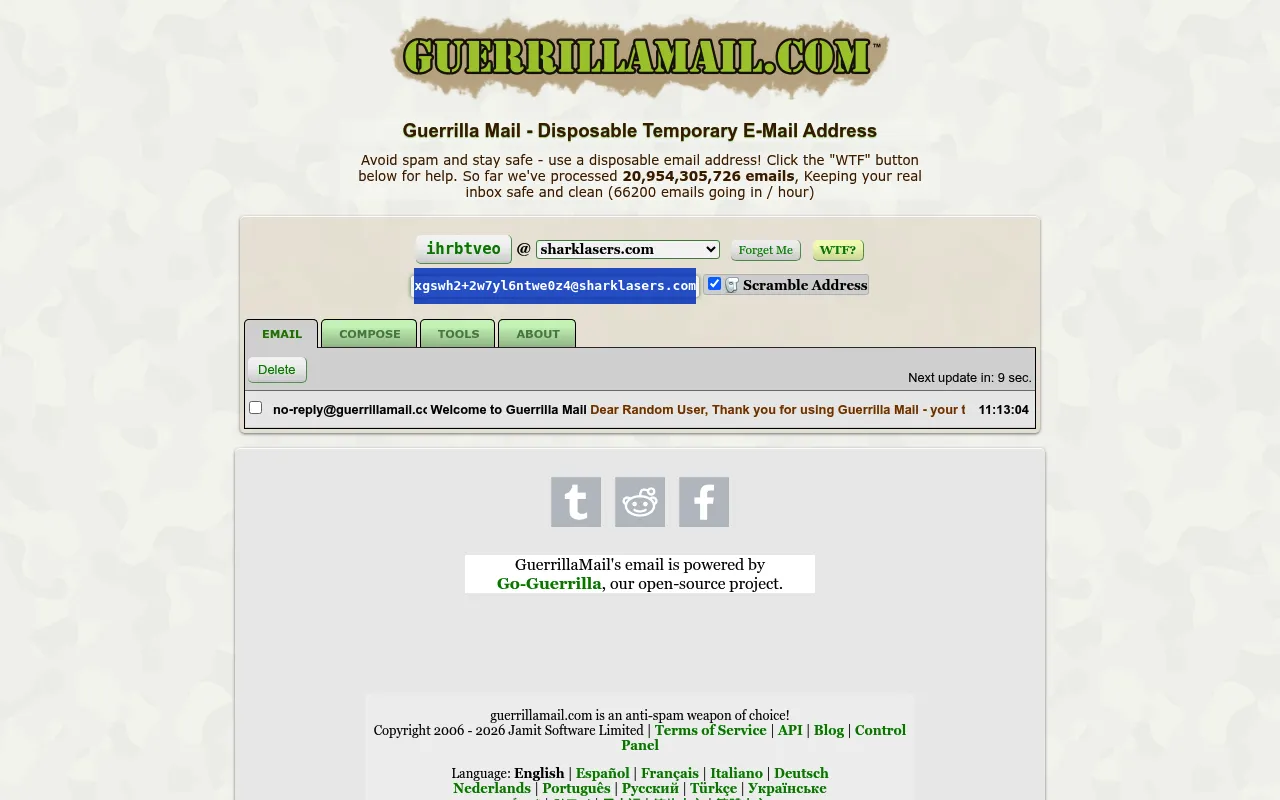 Guerrilla Mail screenshot