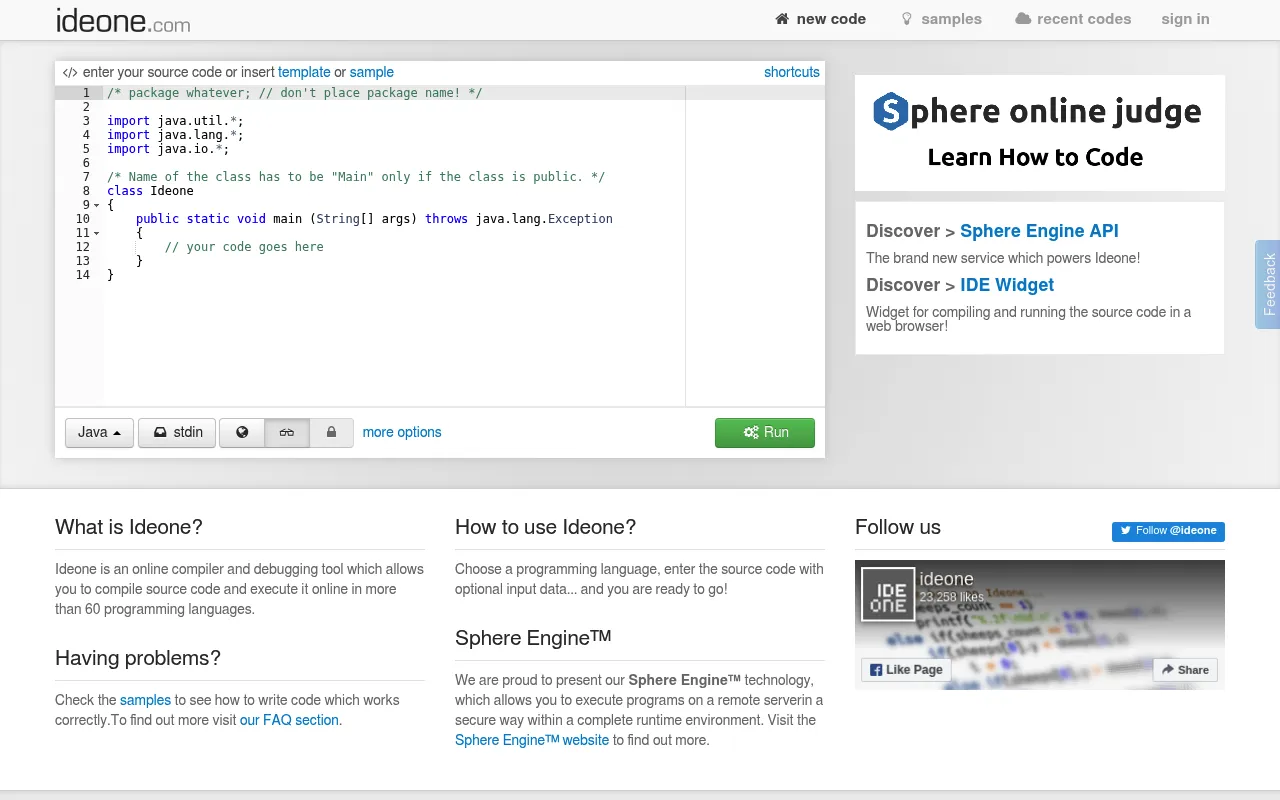 Ideone screenshot