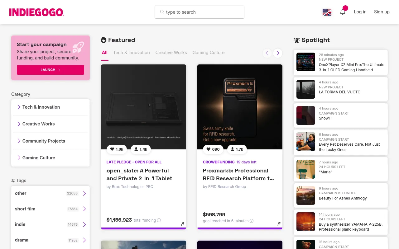 Indiegogo screenshot