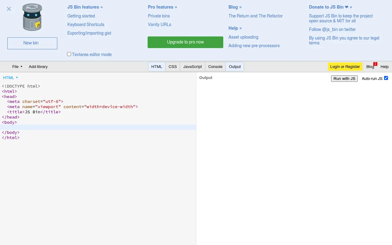 JS Bin screenshot