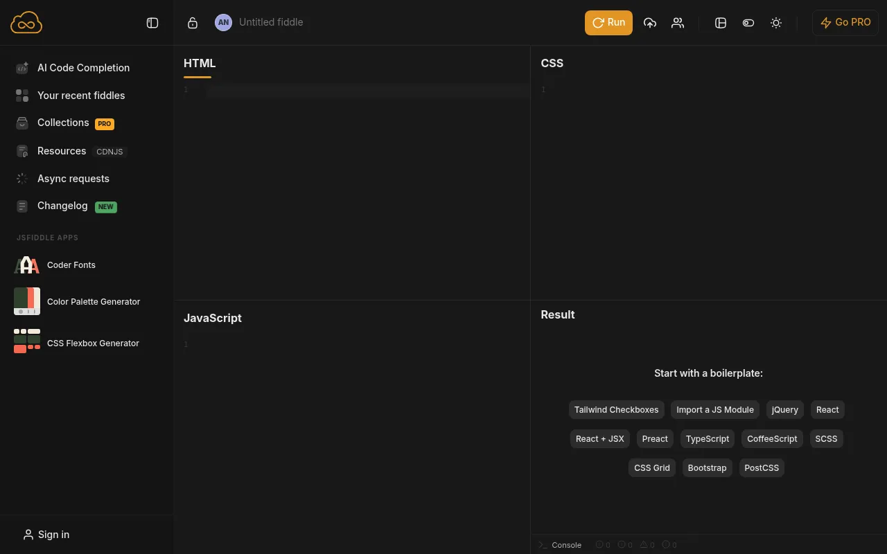 JSFiddle screenshot