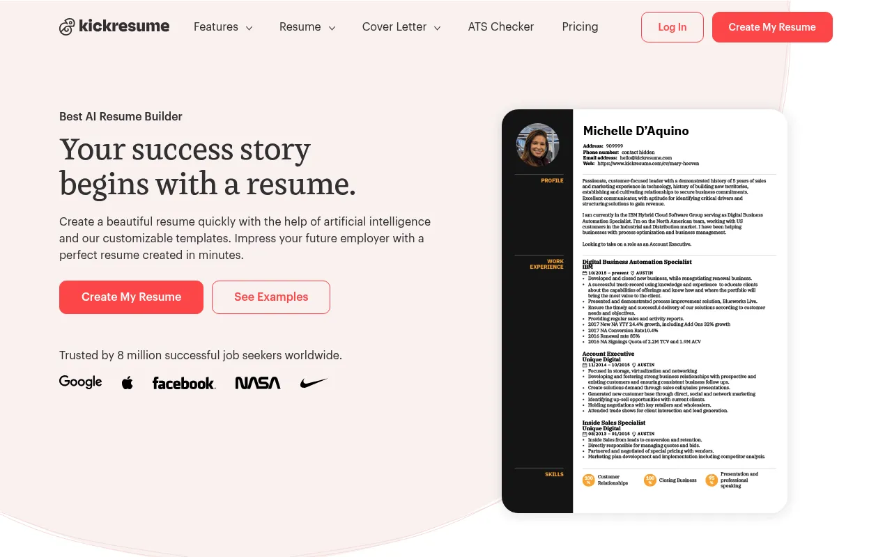 Kickresume screenshot