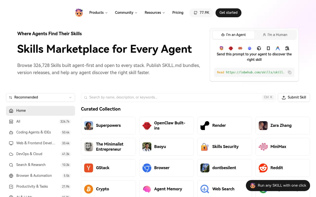 LobeHub Skills Marketplace screenshot