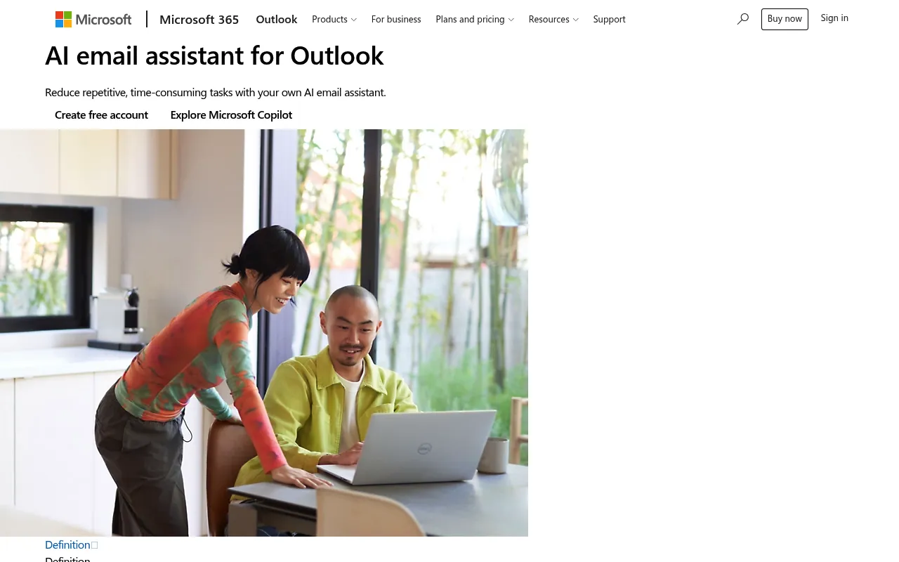Microsoft Outlook AI Email Assistant screenshot