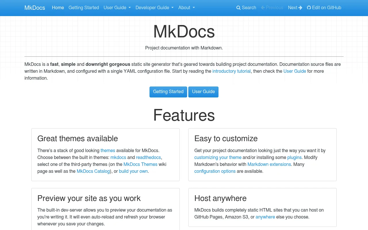 MkDocs screenshot