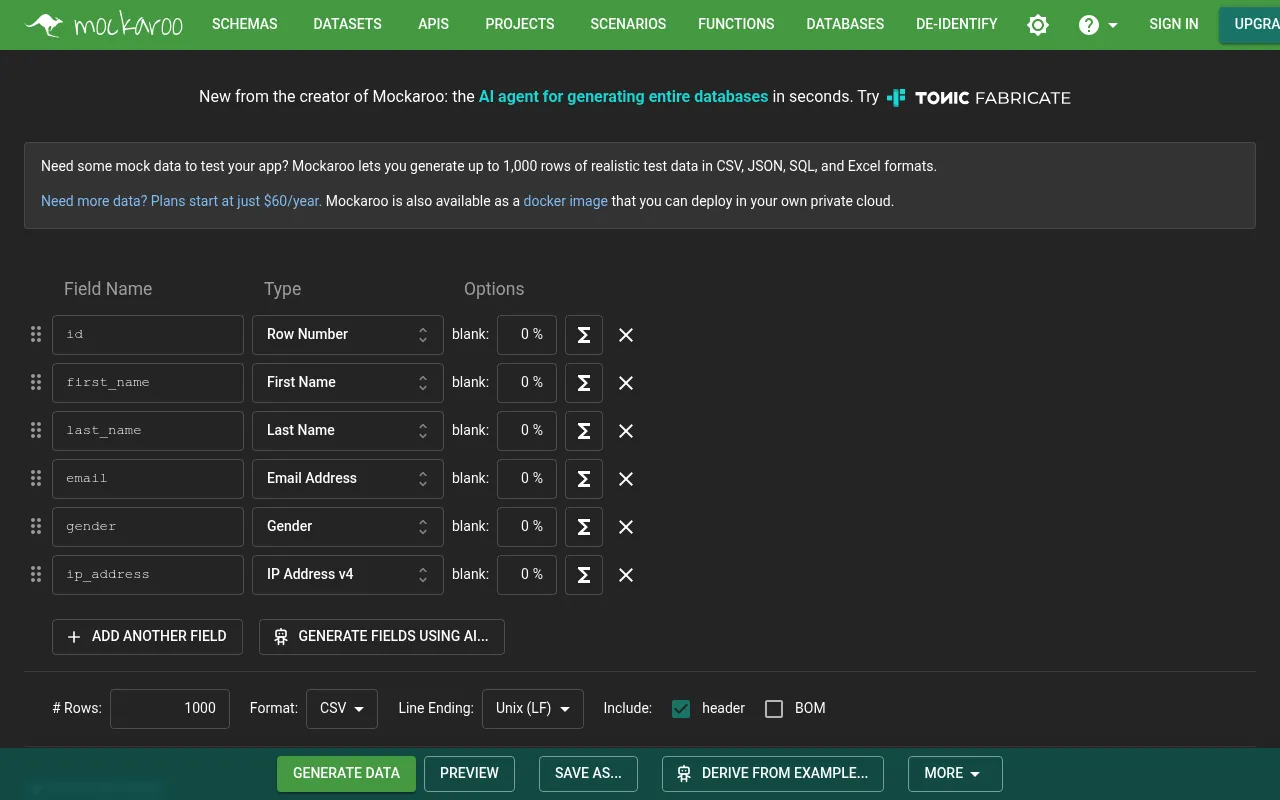 Mockaroo screenshot