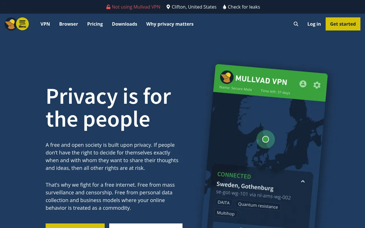 Mullvad VPN screenshot