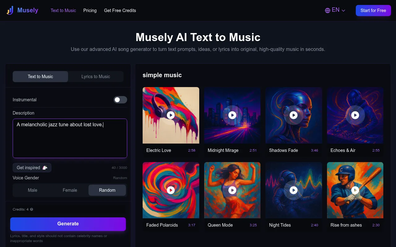 Musely.io screenshot