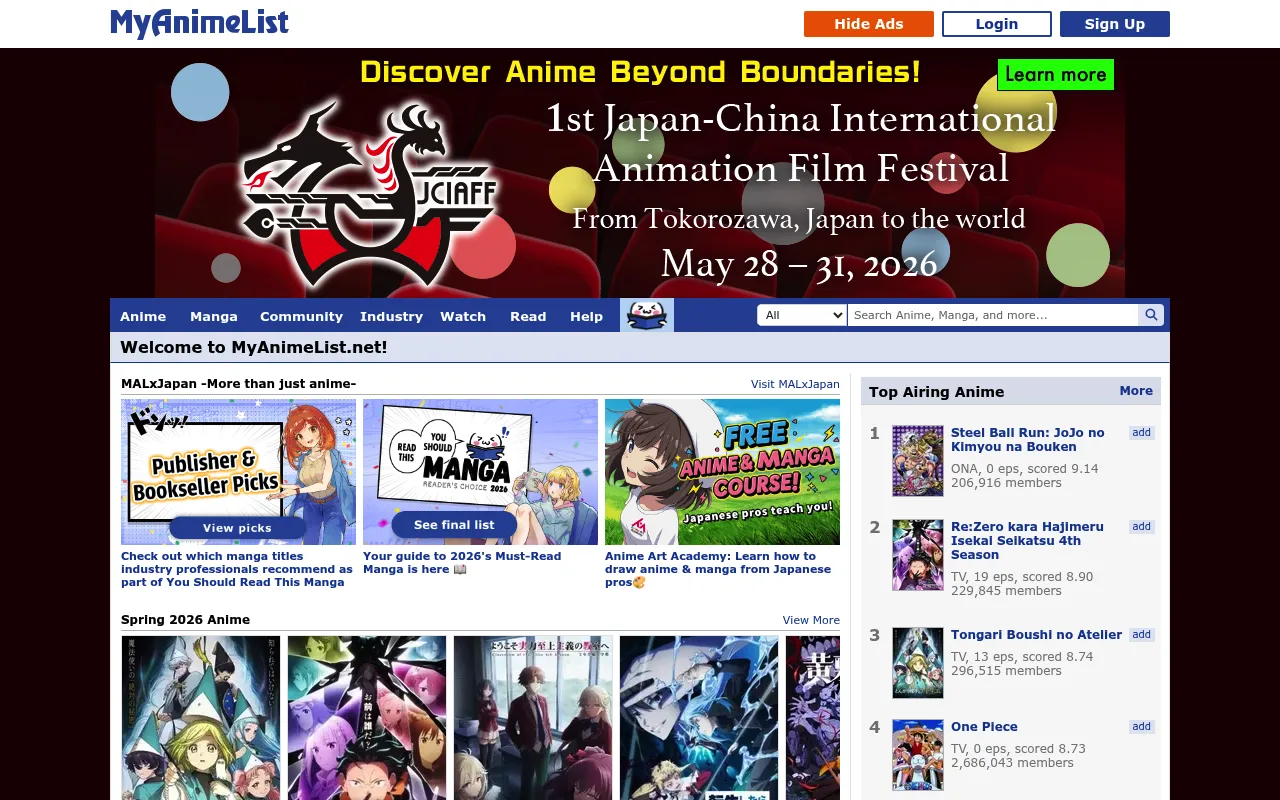 MyAnimeList screenshot