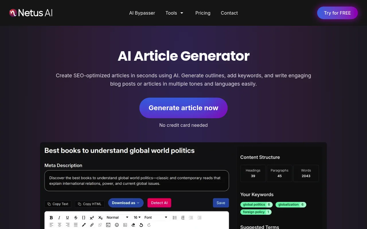 NetusAI Article Generator screenshot