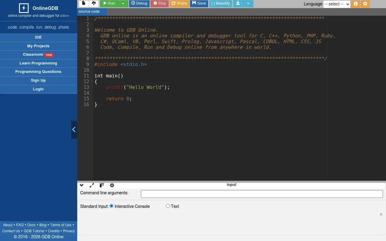 OnlineGDB screenshot