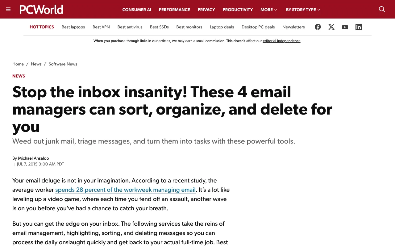 PCWorld Email Managers Roundup screenshot