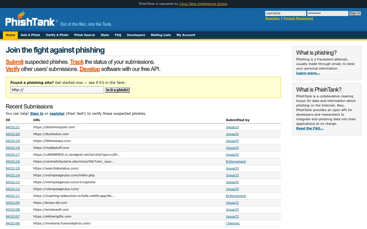 PhishTank screenshot