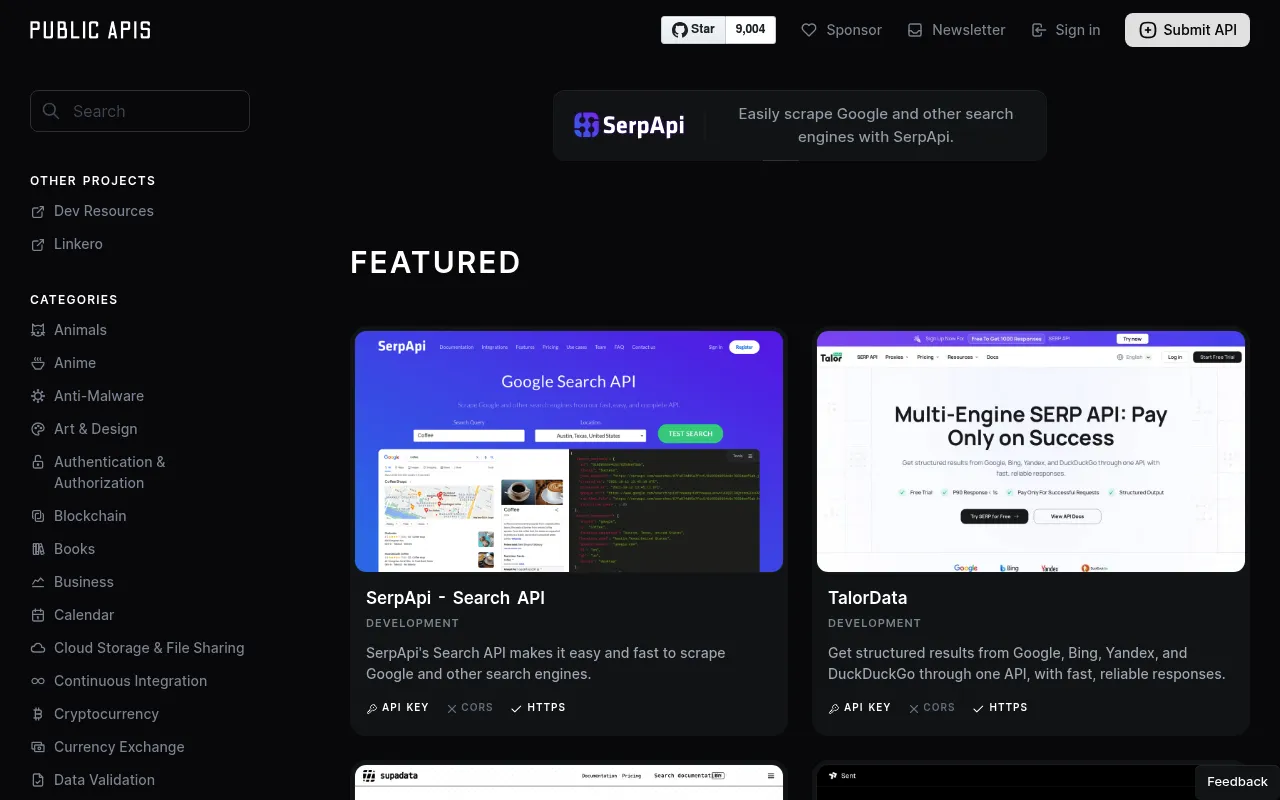 Public APIs screenshot