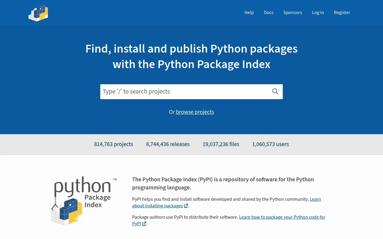 PyPI screenshot