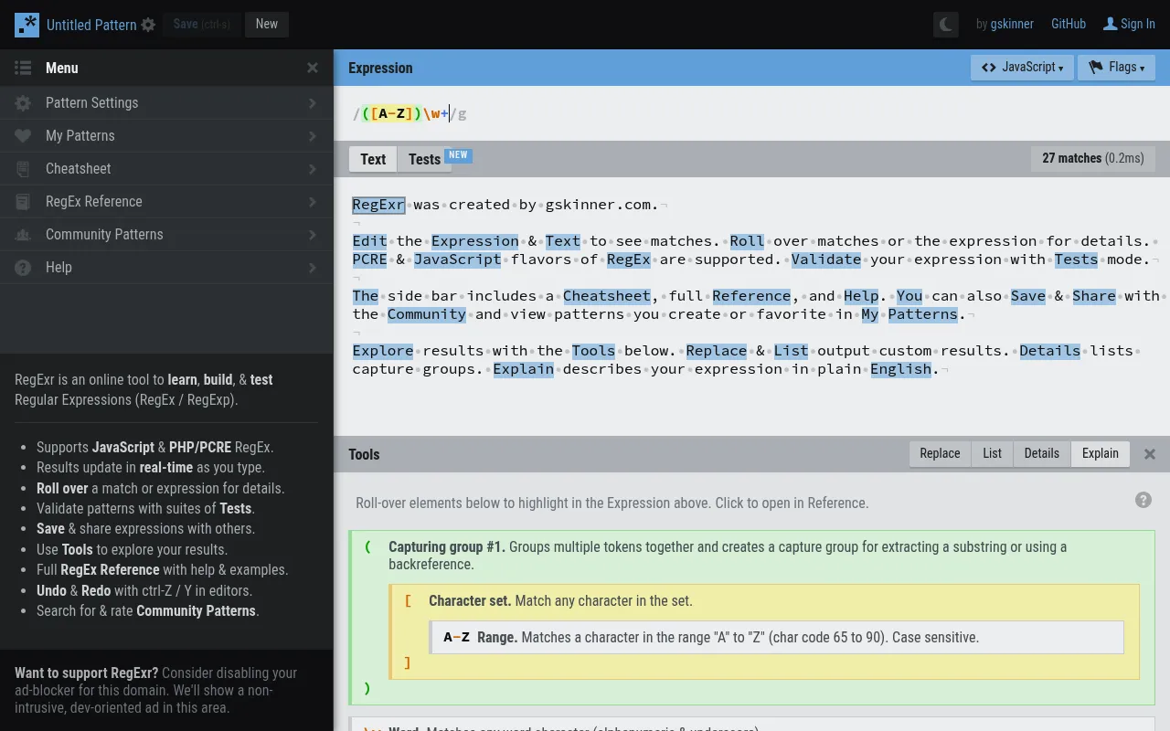 RegExr screenshot