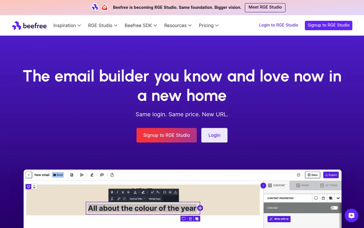 RGE Studio (formerly Beefree) screenshot