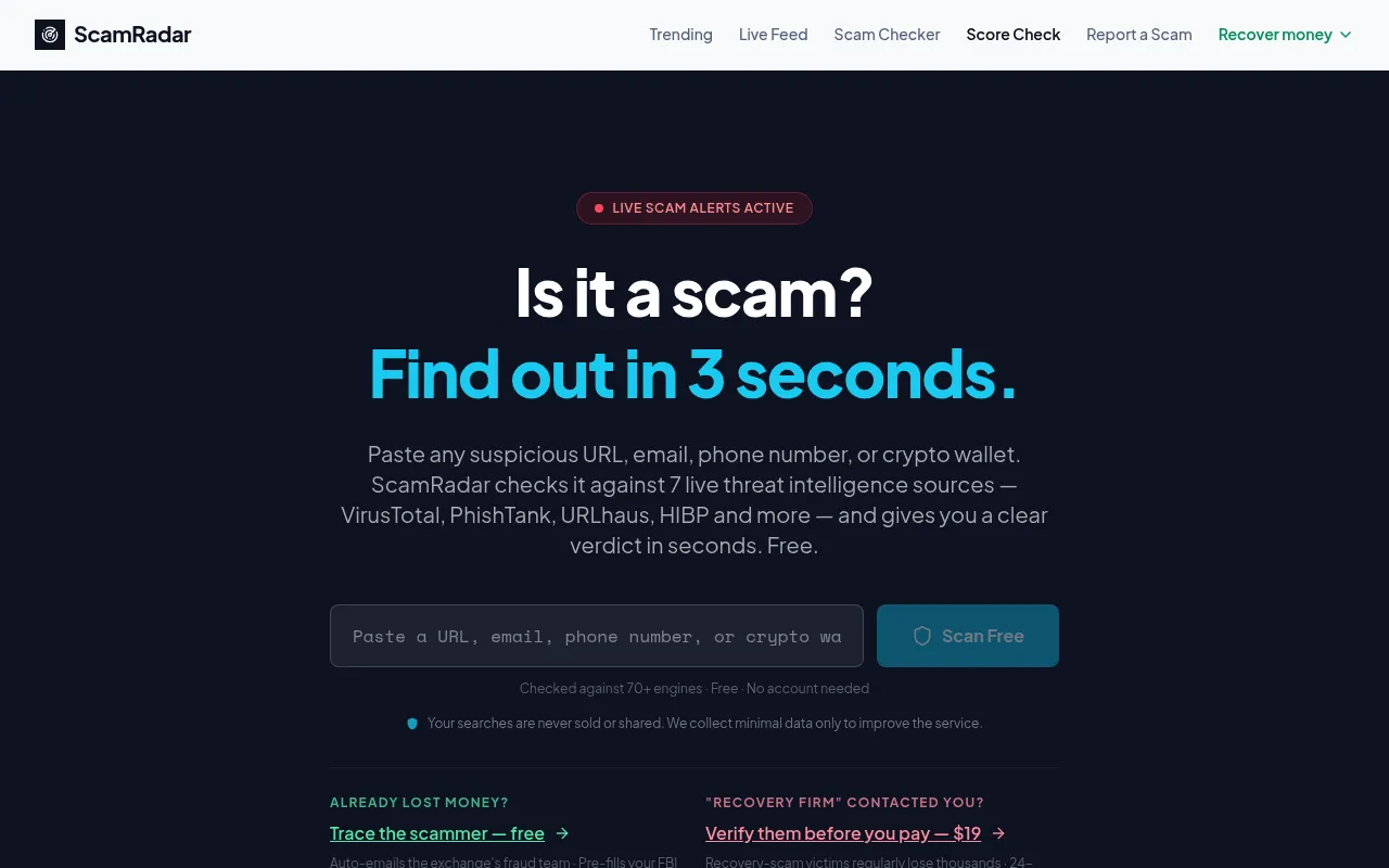 ScamRadar screenshot