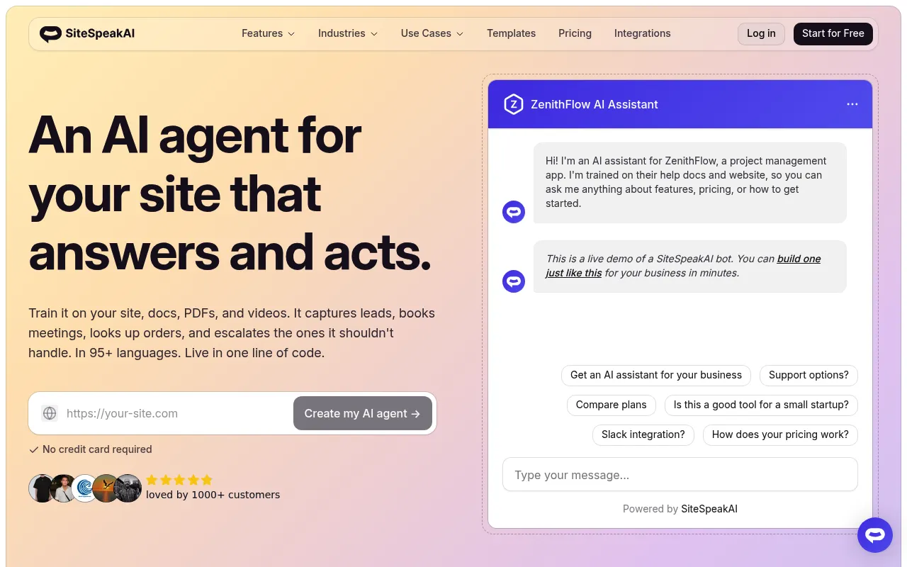 SiteSpeakAI screenshot
