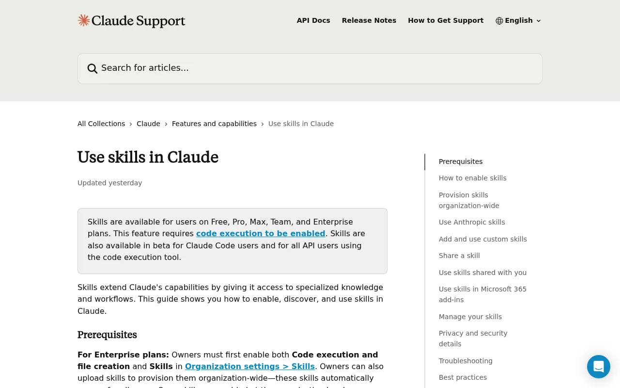 Skills in Claude screenshot