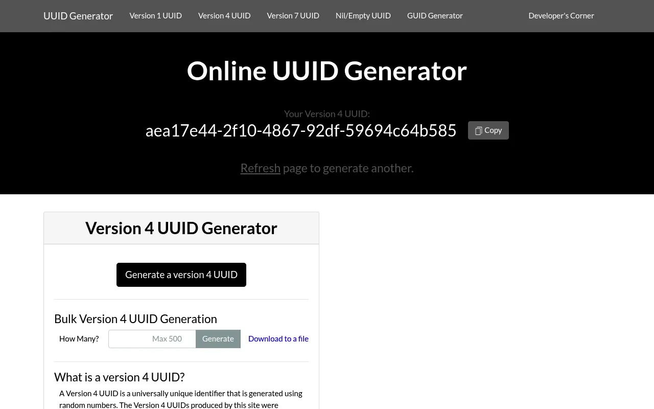 UUID Generator screenshot