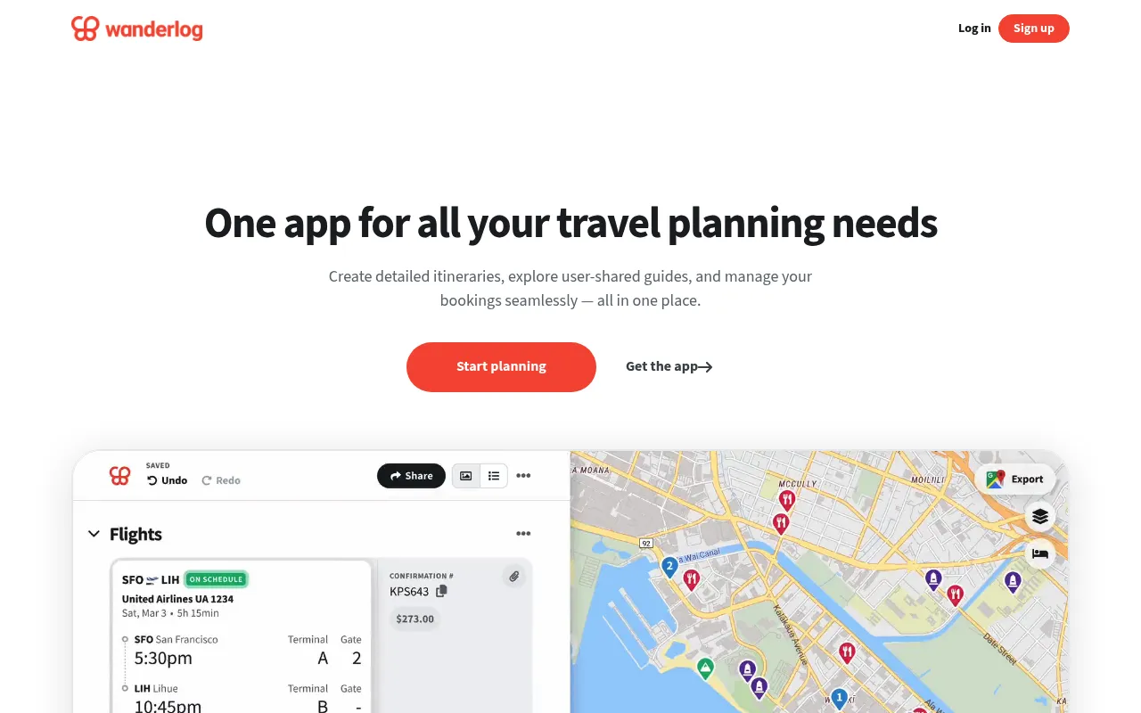 Wanderlog screenshot