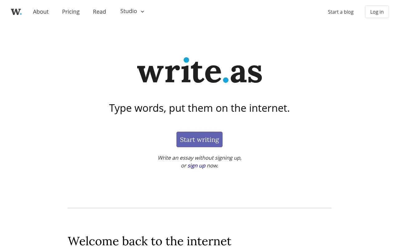 Write.as screenshot