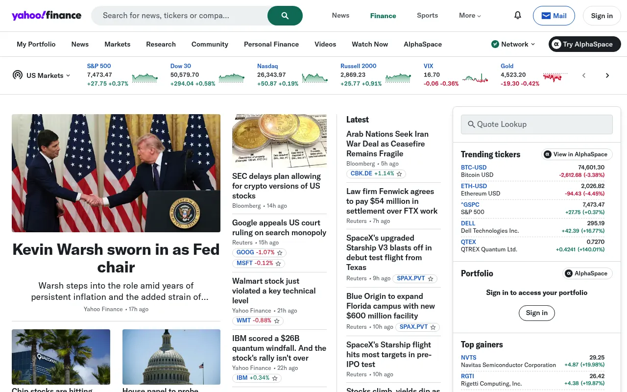 Yahoo Finance screenshot
